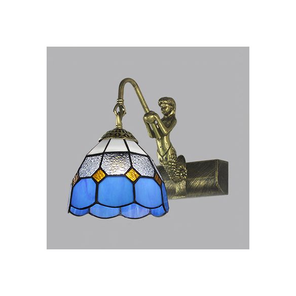 Dome Wall Light Fixture 1 Head Blue/Clear Glass Baroque Sconce Lighting with Mermaid Backplate