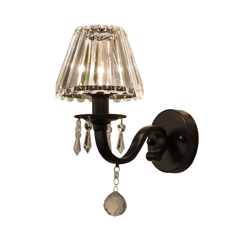 Crystal Conical Sconce Lamp Fixtures 1-Light Modern Style Wall Mounted Light in Black and Gold