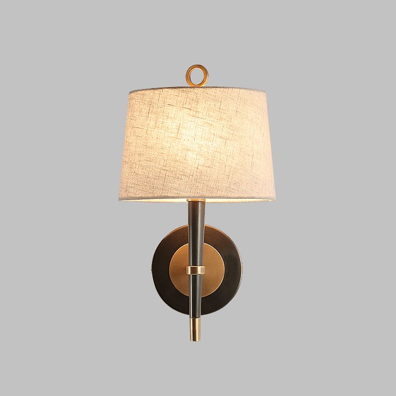 Fabric Taper Wall Mounted Lamp Minimalism Black-Brass Wall Sconce Light for Corridor
