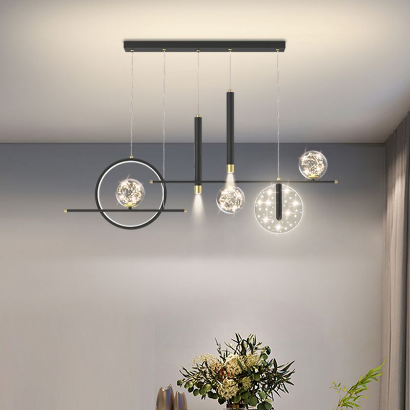 Modern Metal Ceiling Light Circle Shape Island Light with Plastic Shade for Living Room