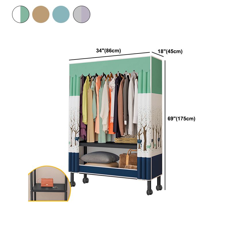 Black Steel Frame Wardrobe Modern Style Wardrobe Armoire with Caster Wheels