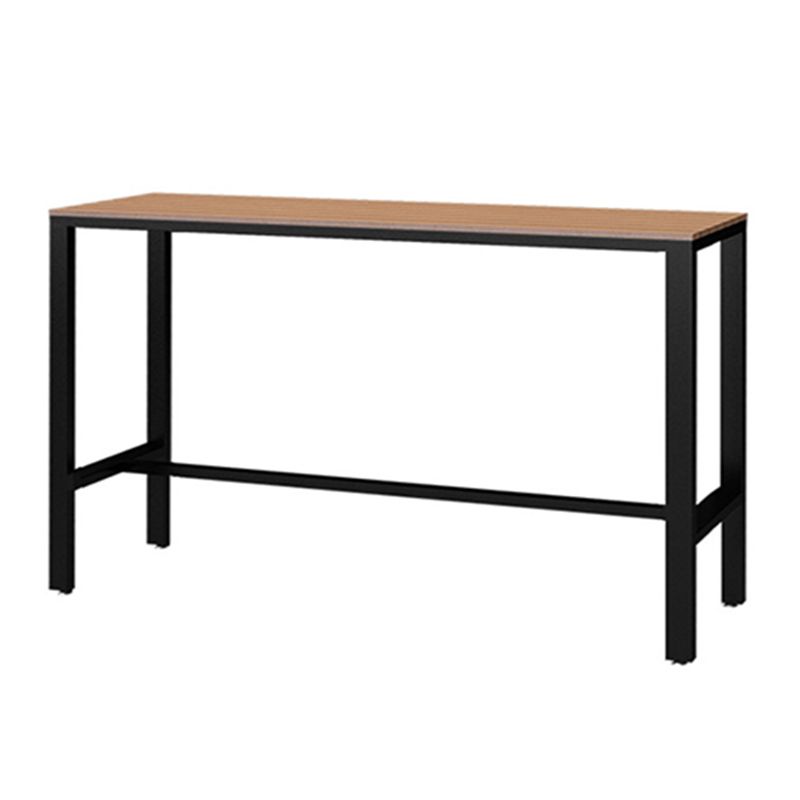 Contemporary Pub Table with Trestle Light Brown Faux Wood Top Bar Table