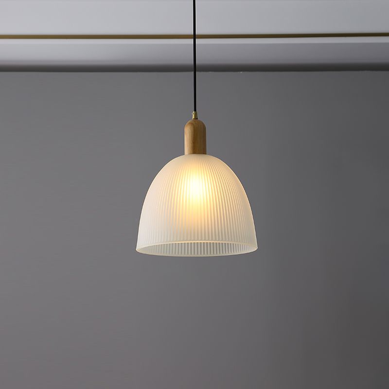 Wooden Dome Pendant Light in Modern Concise Style Glass Indoor Hanging Lamp