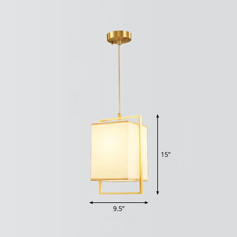 1 chambre de tête suspendue à la lumière de la lumière en or moderne avec une teinte en tissu rectangulaire