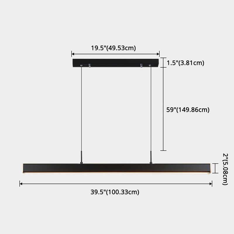 Legno di gomma + ferro moderno minimalismo dell'isola a led luce 59 "altezza regolabile cucina lunga cucina sospesa in nero
