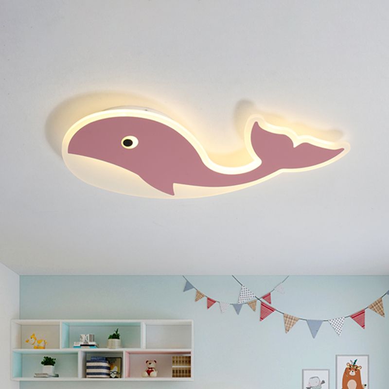 Ultradünne Cartoon Wal Flush Mount Lampe Kinder Acryl Rosa/Blau LED Decken Flushmount Lampe für Kinderzimmer