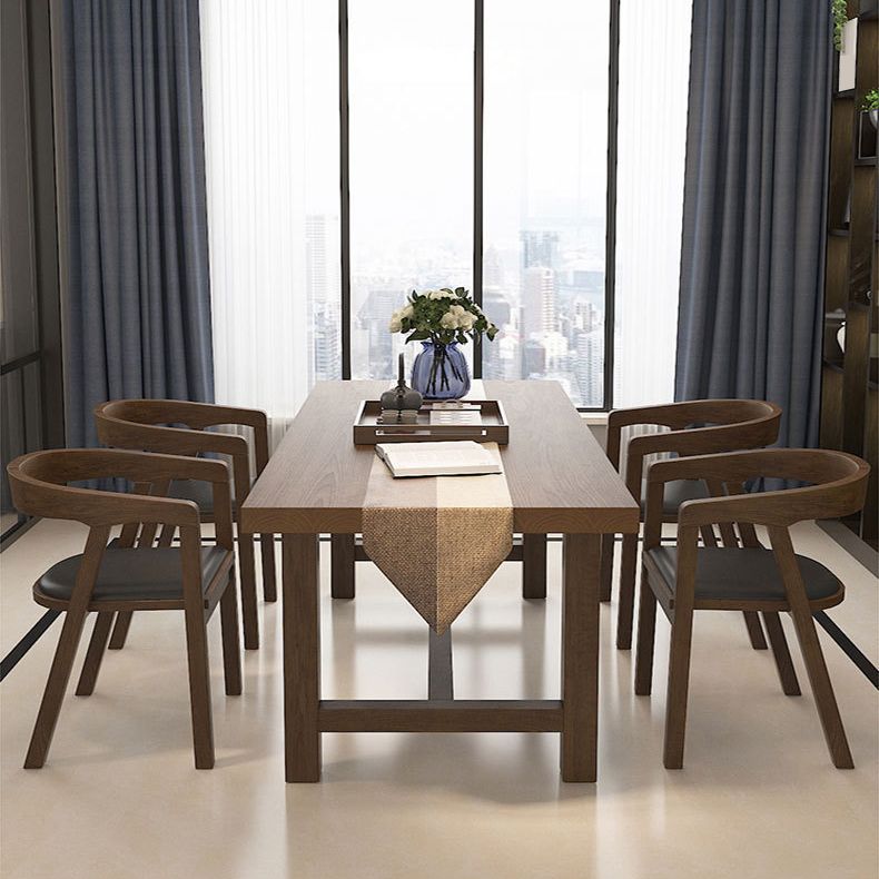 Industrial Dinette Table Rectangle Solid Wood Dinner Table in Brown