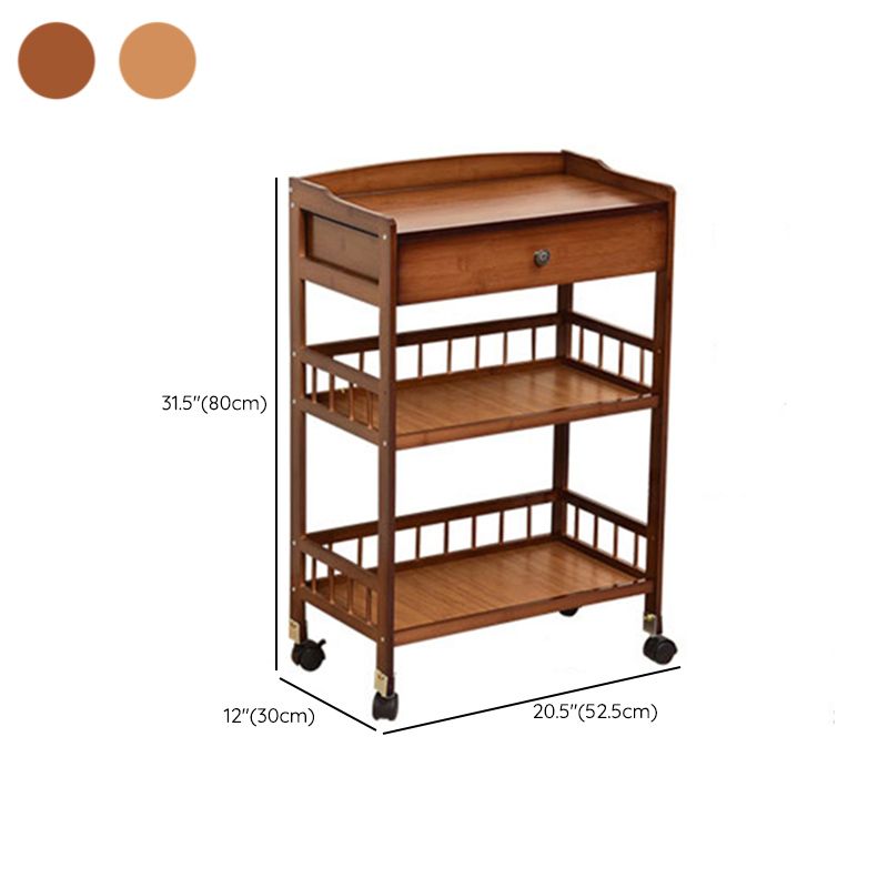 Rolling Kitchen Trolley Rectangular Bamboo Wooden Prep Table