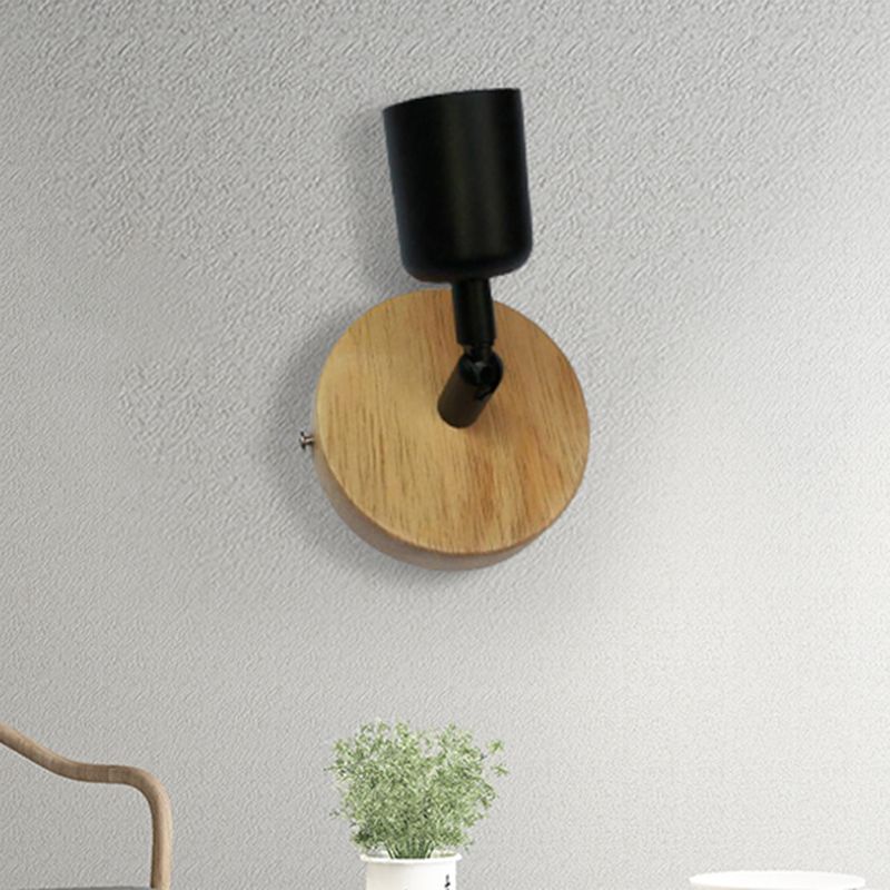Minimalistische Mini -Wandbeherrschung Licht mit Tasse geformt 1 helles Holz und Metallwandlampe in Schwarz