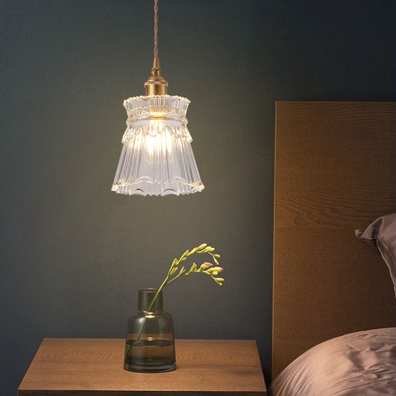 Modern Style Small Pendant Lamp Clear Glass Single-Bulb Bedside Pendulum Light in Brass
