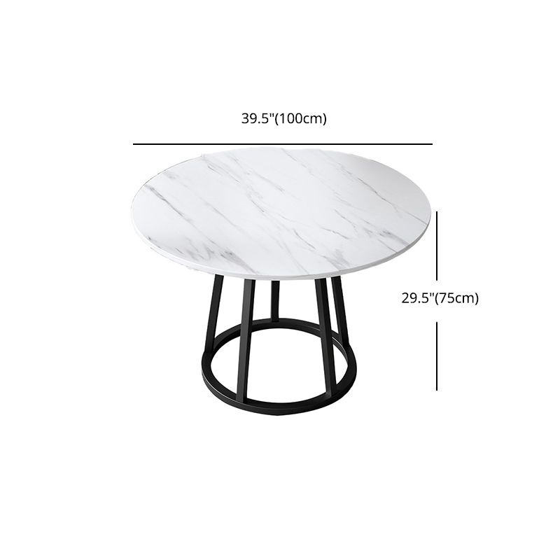Round Black Iron Base Dining Table Modern Stone Pedestal Table
