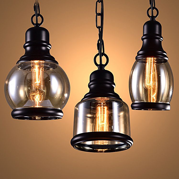 Lampada sospesa geometrica vintage industriale Lampade a sospensione con tonalità in vetro ambra