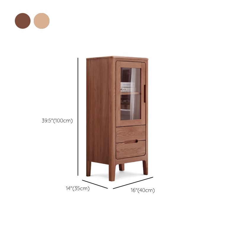 Solid Wood Glass Paned Grooves Accent Cabinet with Door and Drawer