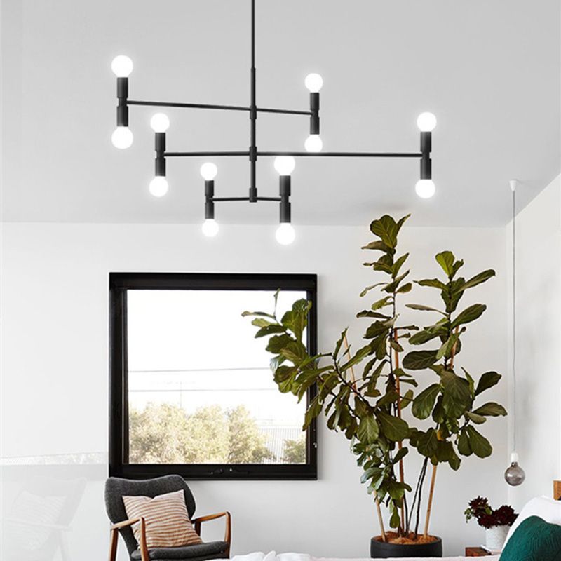 Postmodern Hanging Light Fixture Metal 12-Light Dining Room Chandelier