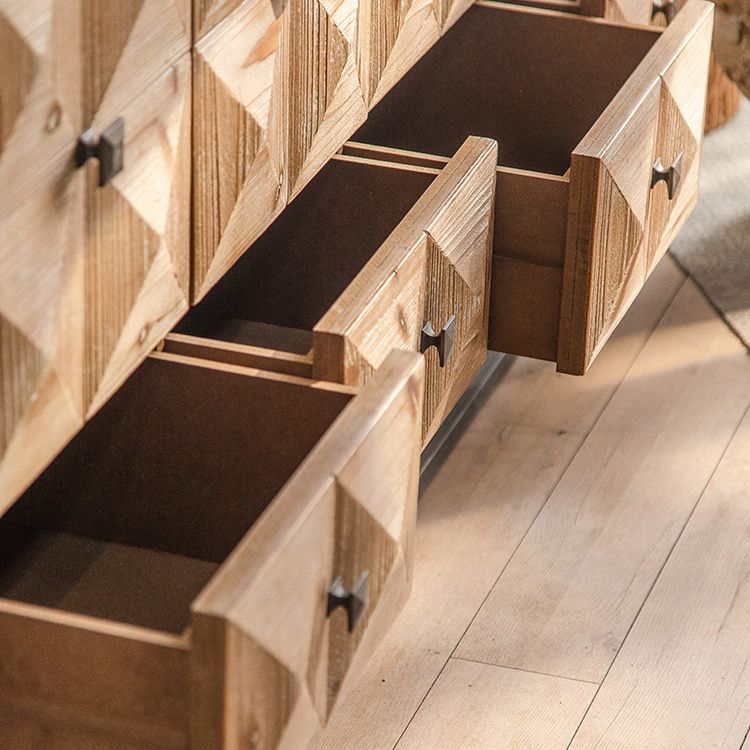 Distressed Wood Accent Chest Industrial Style Solid Wood Cabinet with Drawers