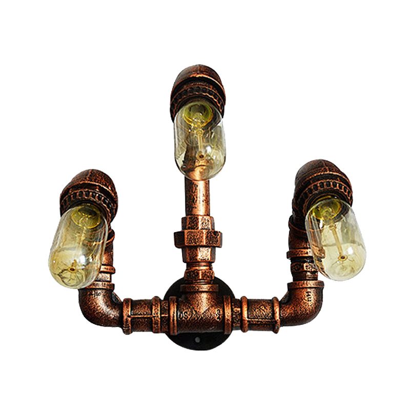 3 Bulbs Wall Sconce Lighting Farmhouse Curved Arm Metal Wall Mounted Lamp in Rust for Bar