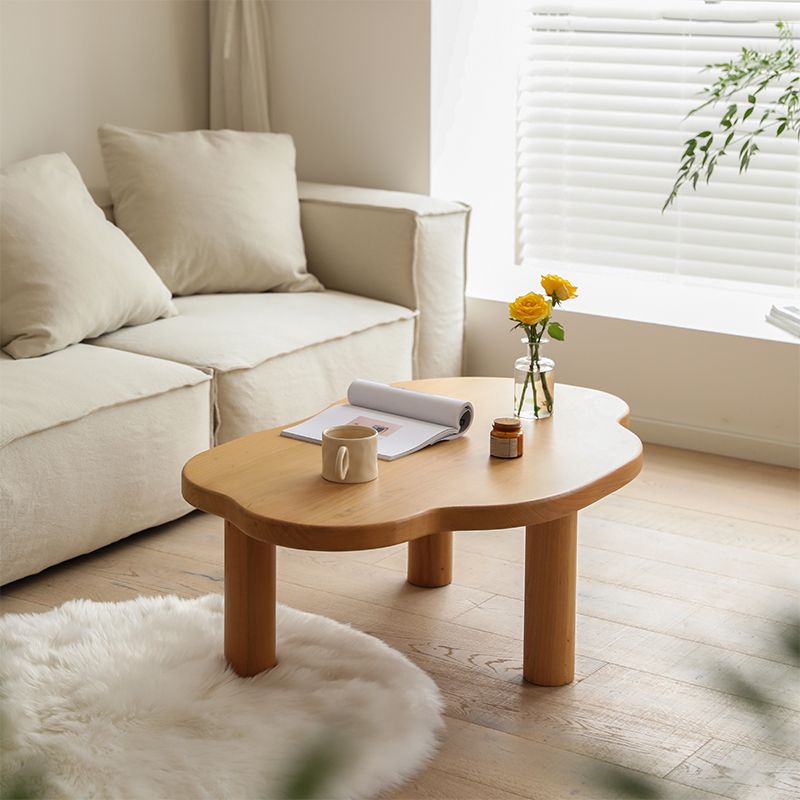 Modern Wood 3/4 Legs Cocktail Table Free Form Coffee Table in Natural
