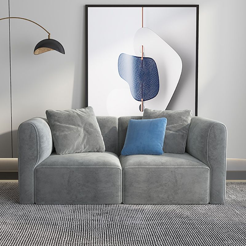 Scandinavian Light-grey Sofa Down Filled Couch with Recessed Arms and Cushions