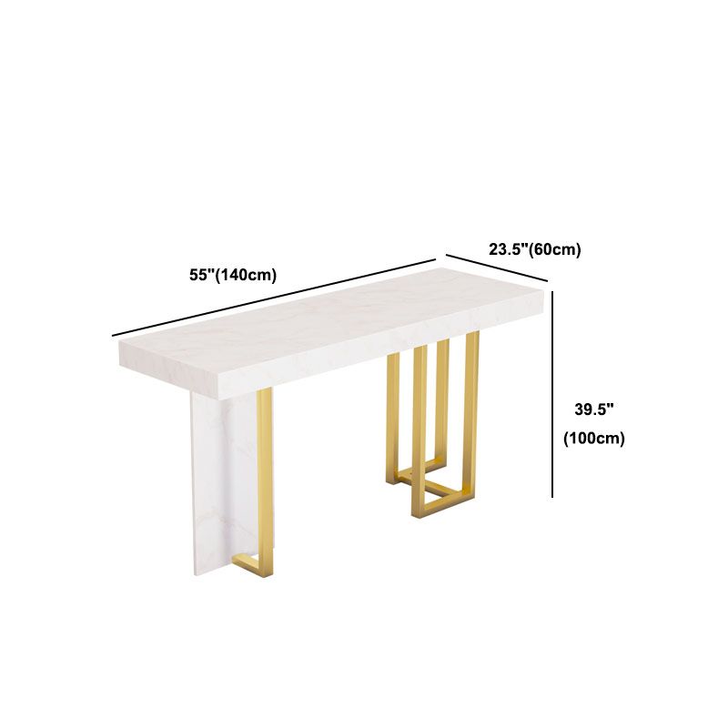 White Marble Top Bar Table Glam Metal and Stone Frame Pub Table