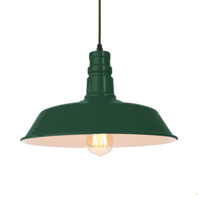 Metal Barn Shade Hanging Lamp Retro Style 1 Bulb Living Room Ceiling Pendant Fixture in Pink/Yellow, 10"/14"/18" Diameter