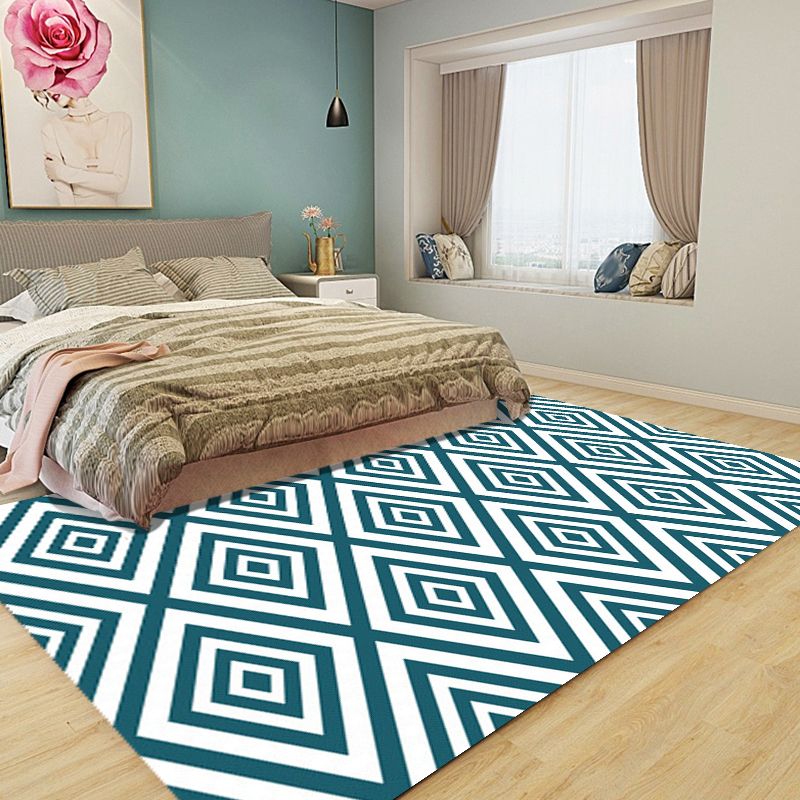 Modern Living Room Rug in Green Plaid Diamond Print Rug Polyester Anti-Slip Backing Area Rug