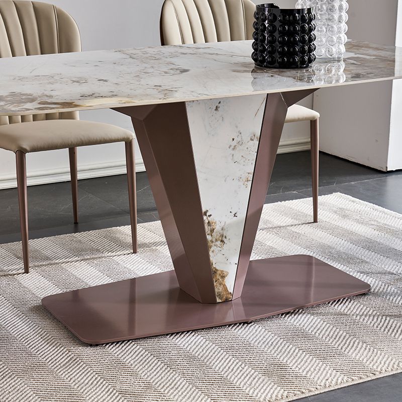 Glossy White Dining Table Set 1/4/5 Pieces Metal Base Table with Leather Chairs