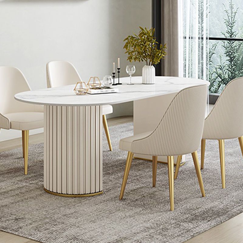 White Double Base Dining Table Modern Stone Table for Kitchen