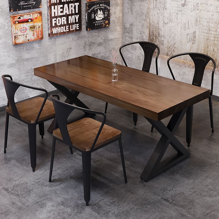 Solid Wood Dining Table Industrial Style Dining Table with Black Frame