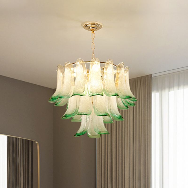 Lampadello di vetro colorato a 3 livelli Luce con soffitto a caduta contemporanea a 9 luci in verde per hotel