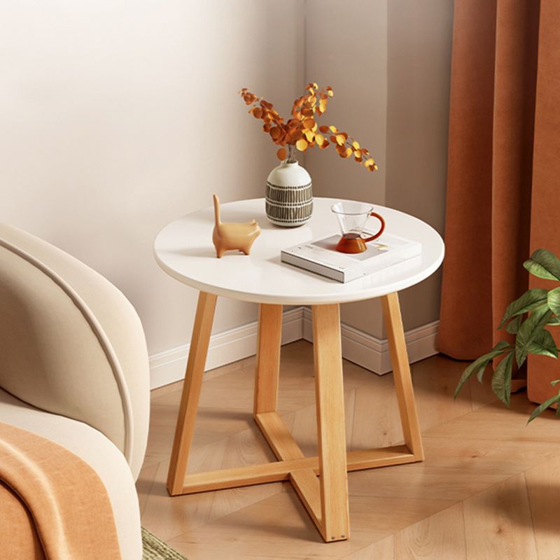 27.5" Tall Cross Legs Side Table Wood Natural/ White Round Side End Table