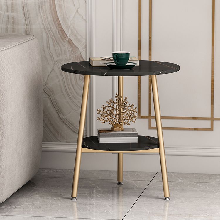Modern Slate Top Round Double Tier End Table 3 Legs End Table