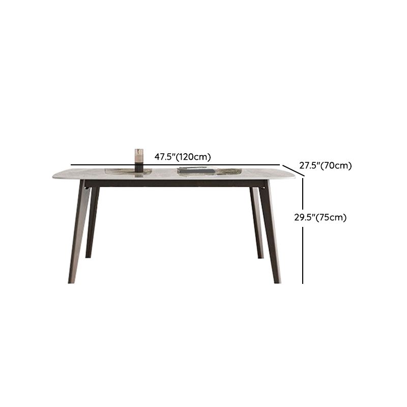 Rectangular Dining Table Modern Stone Tabletop with Solid Wood Legs