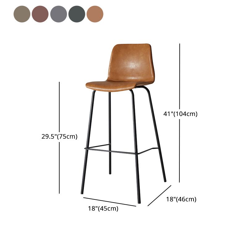 Taburete de bar de cuero interior moderno con reposapiés y respaldo bajo