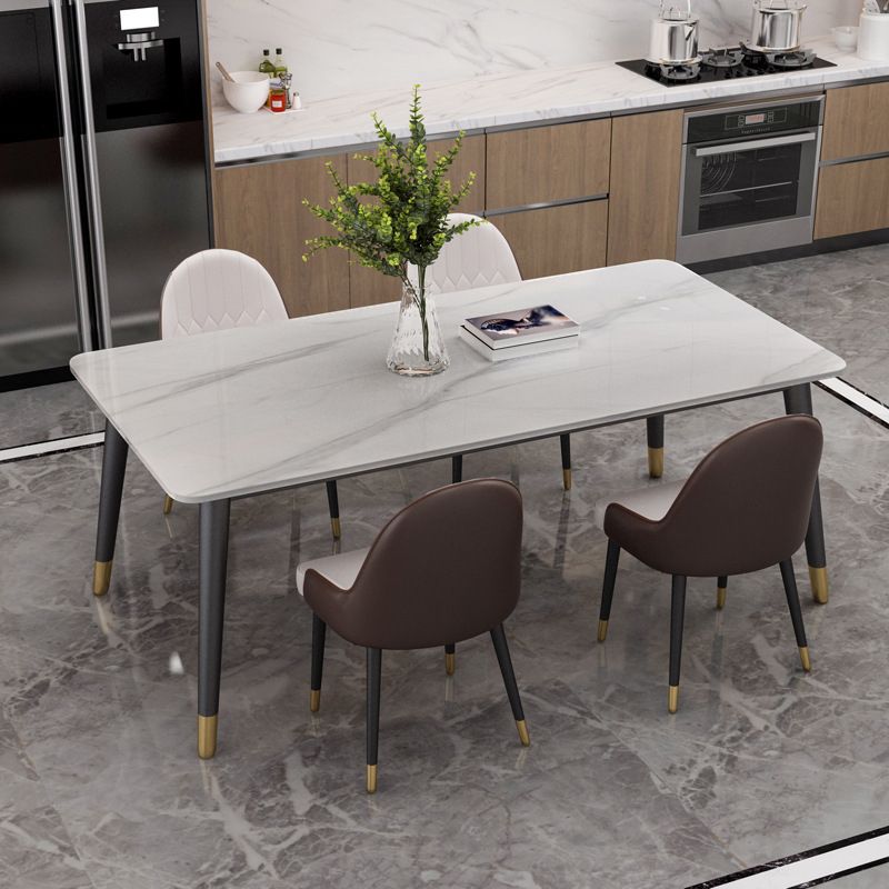 Rectangular Sintered Stone Dining Table Modern White-Black Furniture with 4 Legs for Home
