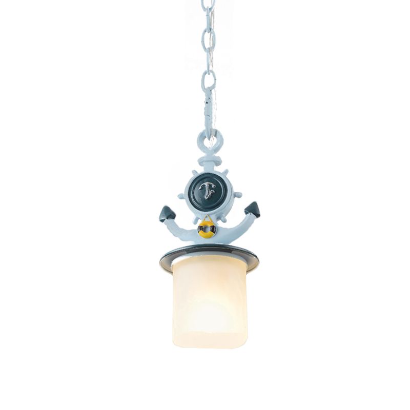 Zylinder gefrostete Glas Anhänger Leichte Kinder 1 Kopfblau -Federlampe mit Ankerdesign für Wohnzimmer