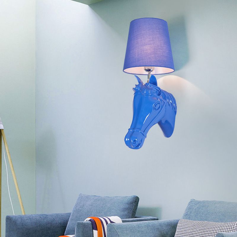 Résine Blue Sconce Lightture Horse Horse Horse Classic Classic Classic Murd Murd Lighting with Fabric Shade