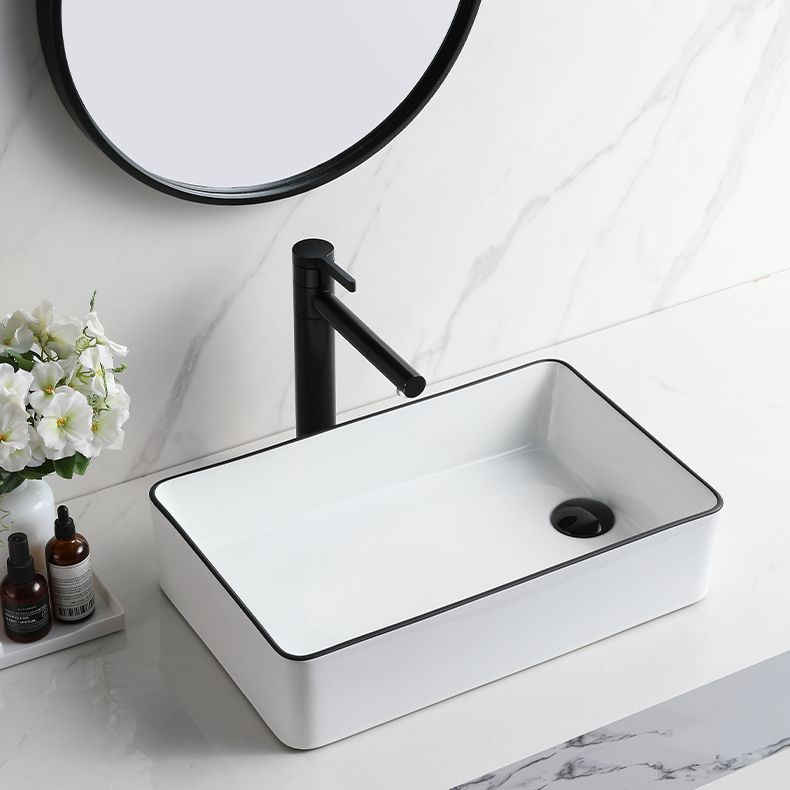 Contemporary Bathroom Sink Rectangular Porcelain Vessel Sink with Pop-Up Drain