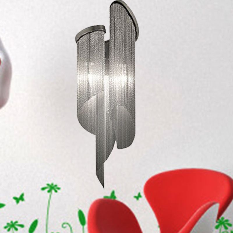 2 Heads Living Room Wall Light Fixture Simple Black Wall Lighting Ideas with Tassel Aluminum Shade