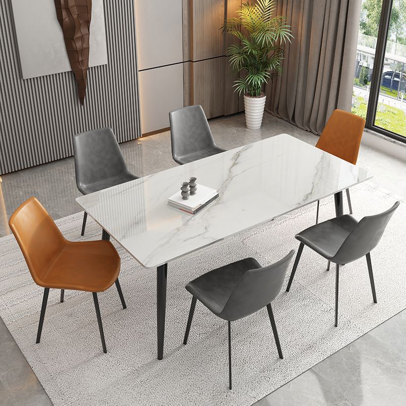 Mesa de comedor rectangular industrial de metal Mesa de piedra sinterizada blanca para cocina y comedor