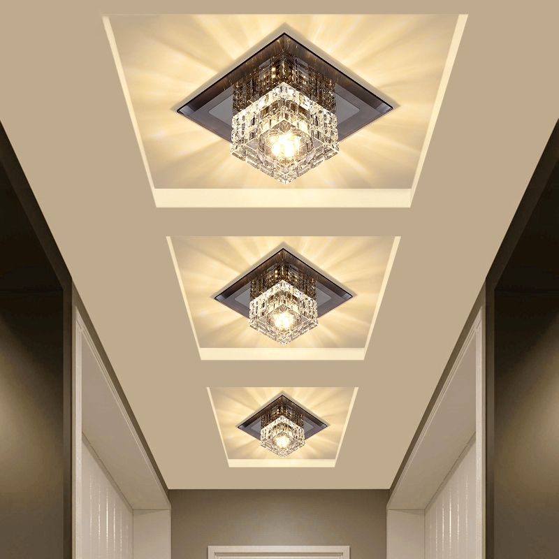 Small Corridor Flush Light Crystal Block Modern Style LED Flush Ceiling Light Fixture