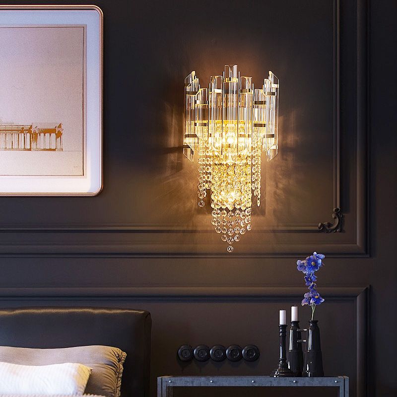 3-Light Modern Golden Wall Mounted Sconce Unique Crystal Wall Light for Bedroom