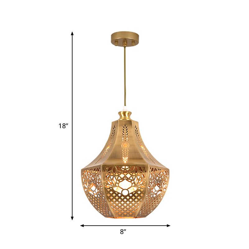 1 Bulb Metal Down Lighting Vintage Brass Jar Living Room Ceiling Pendant Light