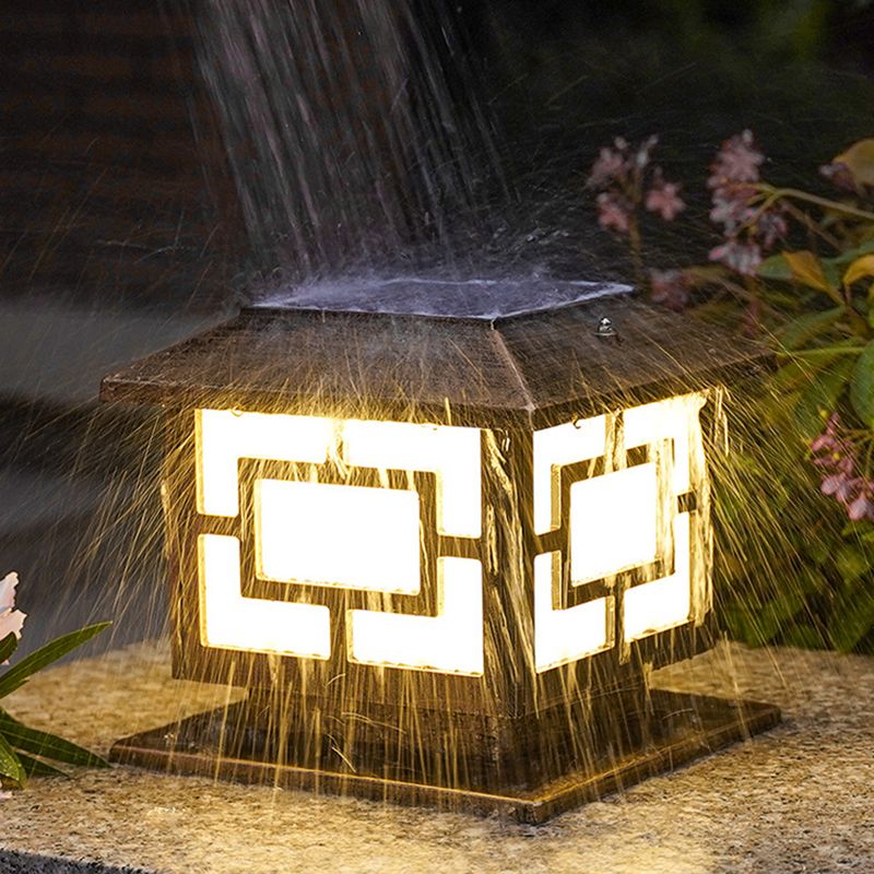 Rectangle Shape Metal Outdoor Lamp Modern Style 1 Light Solar Pillar Lights