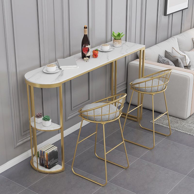 Modern Style Bar Table Stone Top Pub Table with Storage Rack