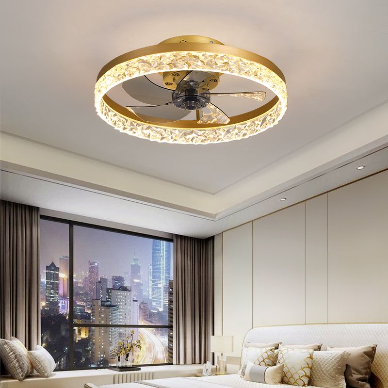 Kristallkreisförmige LED -Deckenventilatoren in der modernen Einfachheit Schmiedeeisen Flush Mount für Innenräume