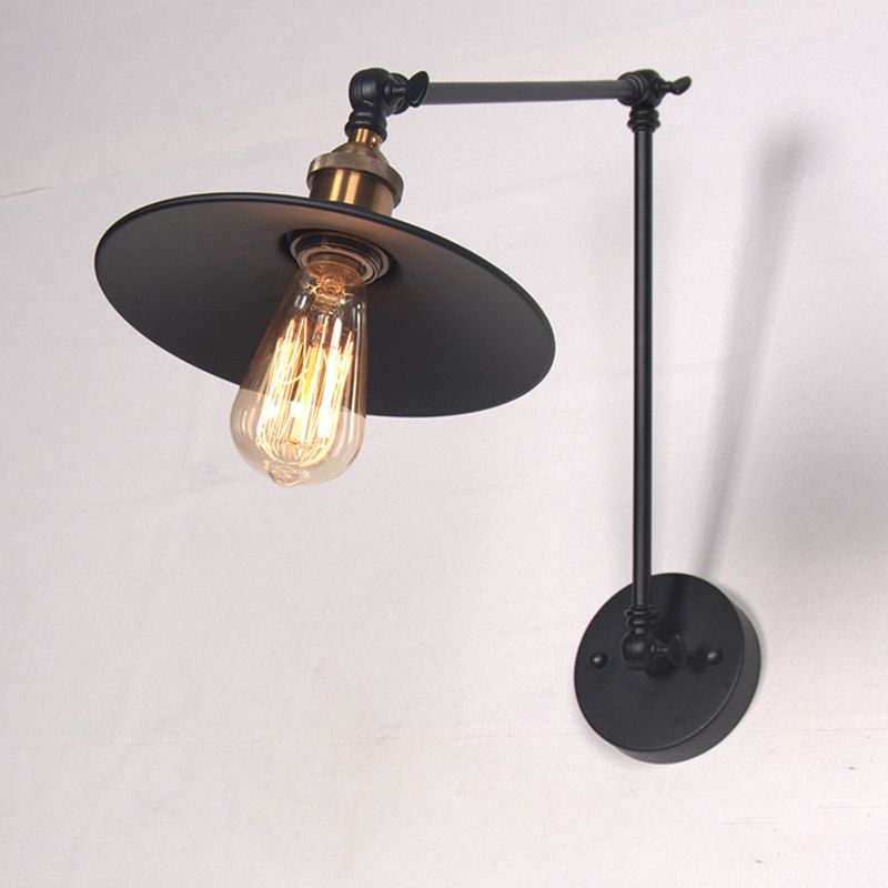 2-secties Swing Arm Industry Style Wandlamp Zwart metalen Kegel Schaduw 1 Licht Retro SCONCE LICTEN