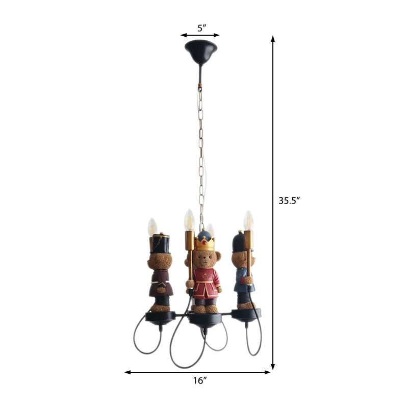 Chandelier à ours de jouet multicolores 4 lumières pour enfants lampe suspendue en métal pour chambre d'enfant