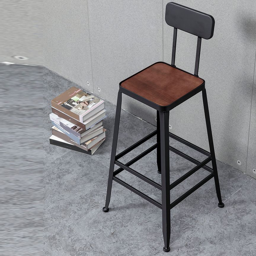 Industrial Style Wood Top Barstool Indoor Black 4 Legs Bar Stool for Coffee Shop