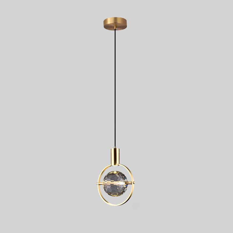 Crystal Geometric Shape Hanging Light Modern 1 Light Hanging Light Fixtures in Brass