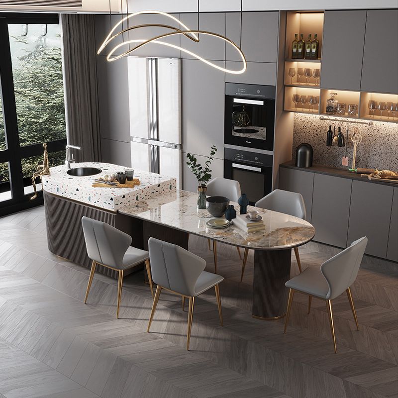 Stone Top Dining Table Contemporary Dining Table with Sled Base